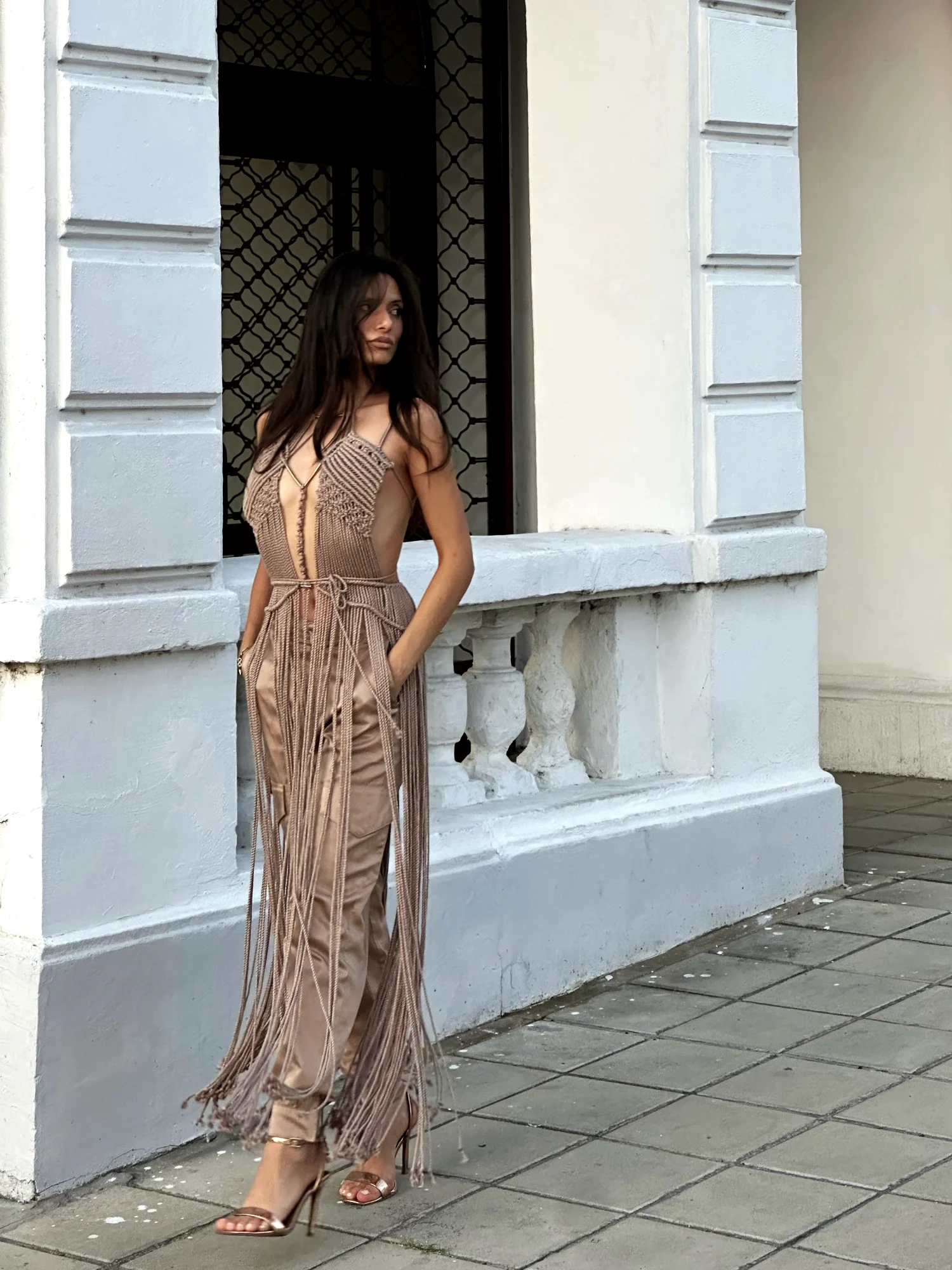 Malibu Beach Long Dress Bamboo Dress – Boho Dress with Gold Details & Fringe