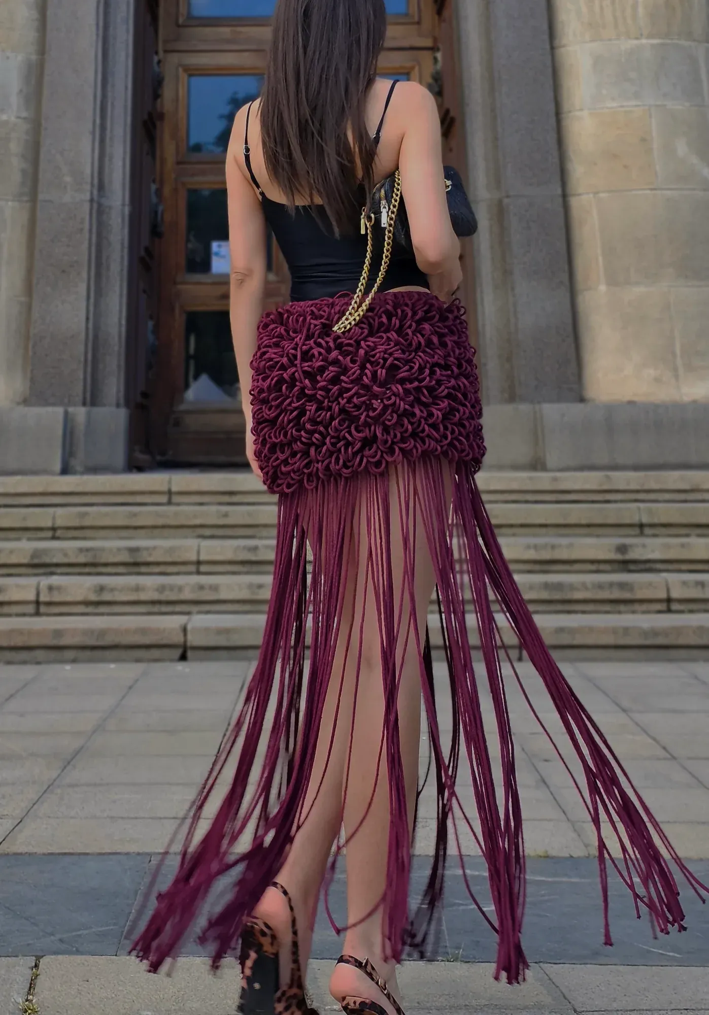 Naomi Mini Fringe Skirt Designer Handmade Low Waist Knit  Skirt